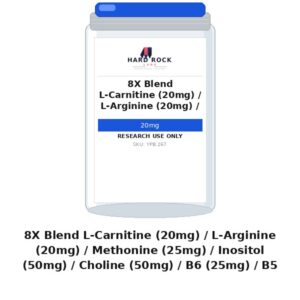 8X Blend L-Carnitine (20mg) / L-Arginine (20mg) / Methionine (25mg) / Inositol (50mg) / Choline (50mg) / B6 (25mg) / B5 (5mg) / B12 (1mg)